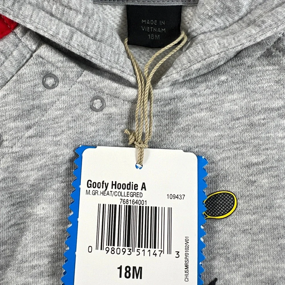 Adidas Hoodie Kids 18M Gray Red Disney Goofy Tennis Graphic Pullover Vintage NWT